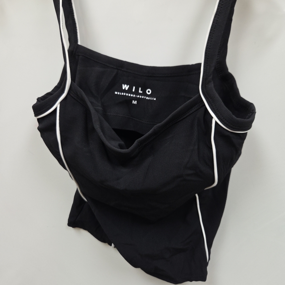Wilo Black Tank Top with White Piping